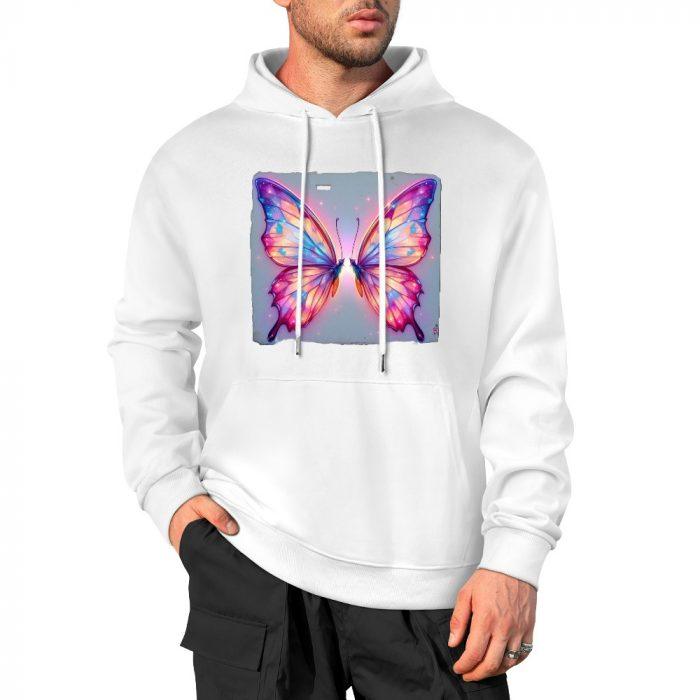 Dreamcore Butterfly Glow Hoodie – Radiant Pink and Purple Wings Hoodie on Soft White - Image 3