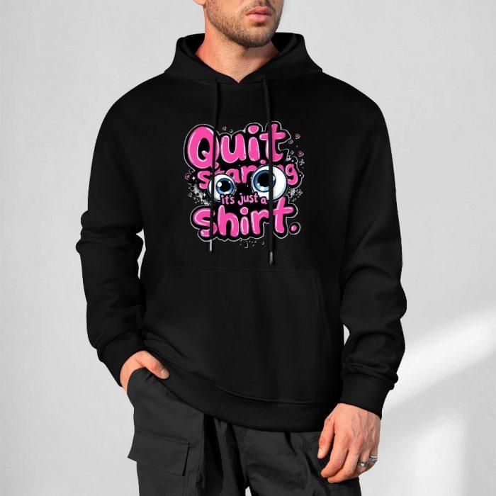 Quit Staring Hoodie – Black Hoodie with Bold Pink Graffiti Text and Cartoon Eyes - Image 5
