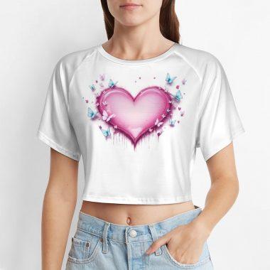 Glow-Up Butterfly Heart Crop – Pink Drip & Blue Wings Tee