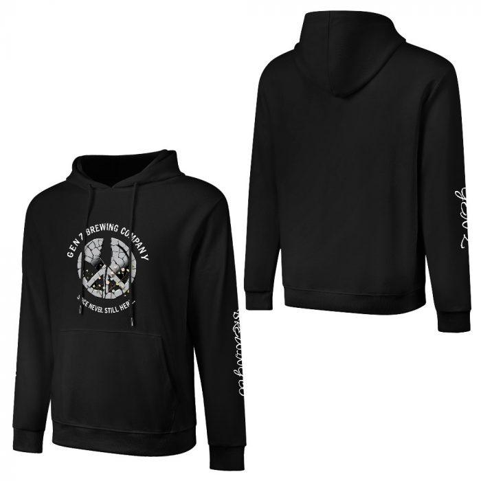 Gen Z Brewing Company Hoodie – Black Hoodie with Cracked Peace Sign and “Since You’re Still Here” Slogan - Image 3