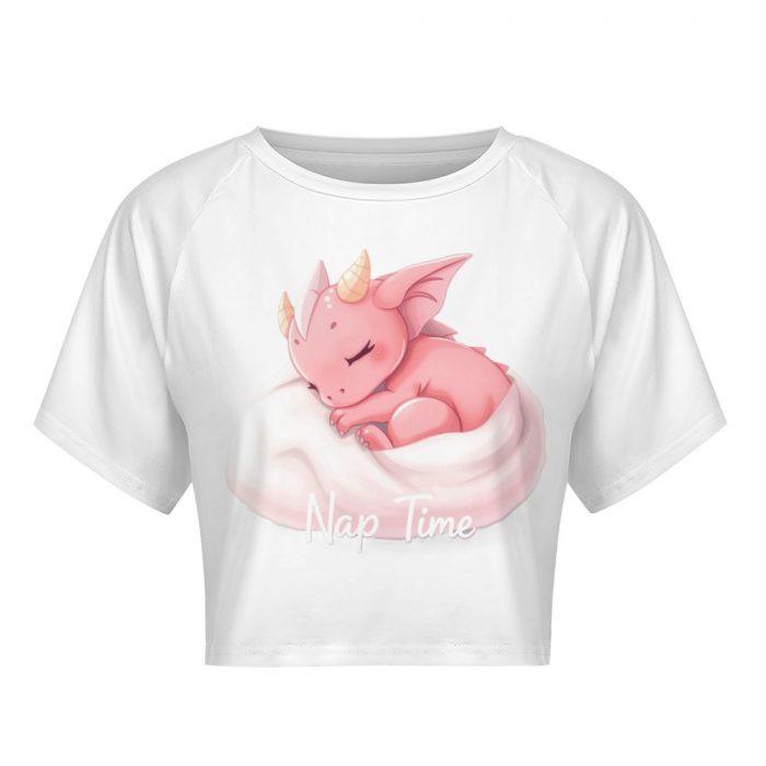 Nap Time Pink Dragon Crop Top – Cute Fantasy Creature Graphic Tee for Girls - Image 3