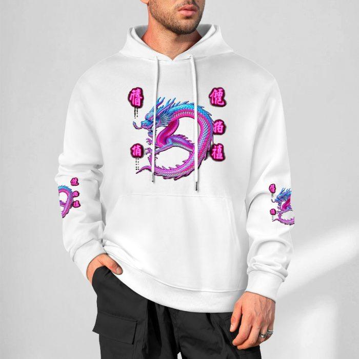 Twisted Dragon Hoodie – Neon Pink Coil Hoodie with Japanese Graffiti and Sleeve Prints - Image 4