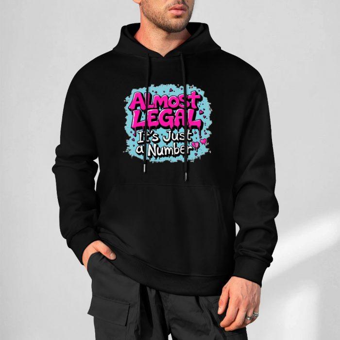 Almost Legal Hoodie – Black Hoodie with “It’s Just a Number” Graffiti Graphic - Image 5