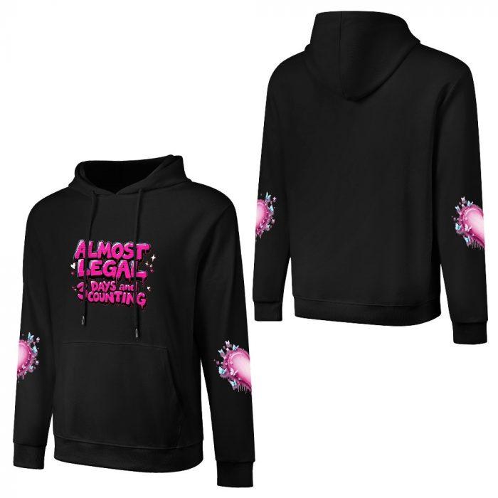 Almost Legal Hoodie – Black Hoodie with Bold Pink “3 Days and Counting” Graphic and Heart Sleeves - Image 3