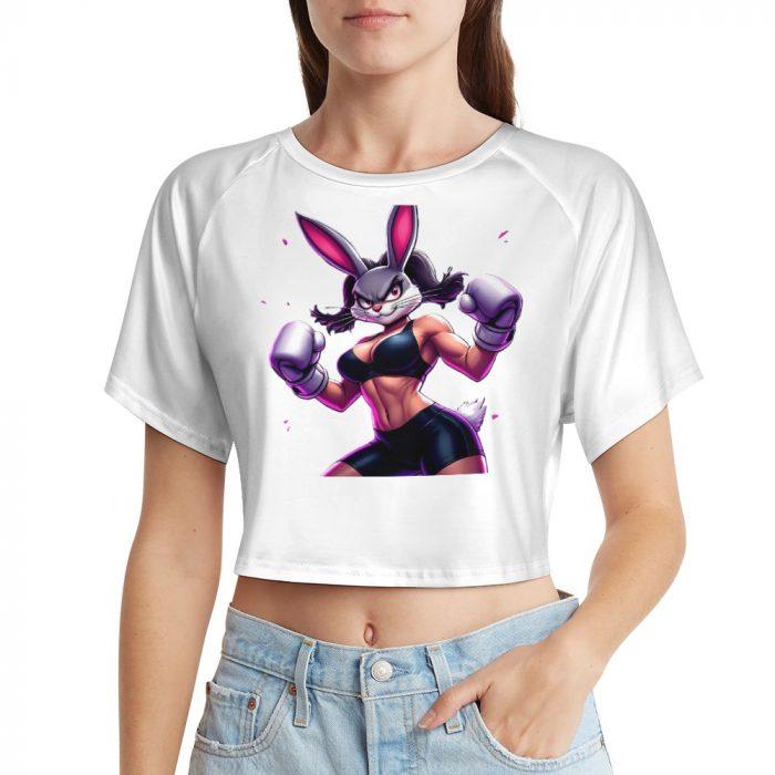 Kickbox Bunny Crop – Fierce Cartoon Fighter Tee - Image 5
