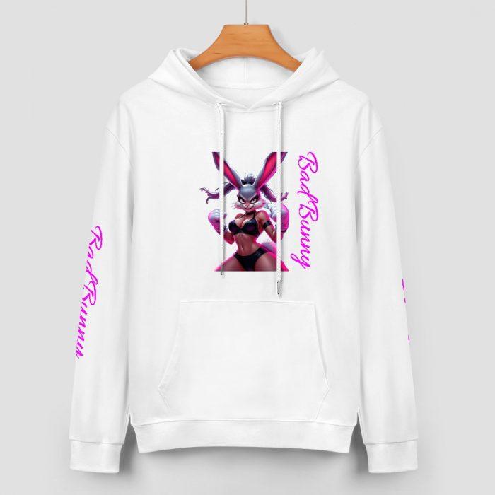 Bad Bunny Hoodie – Flirty Fighter Bunny Girl Hoodie with Pink Sleeve Script - Image 2