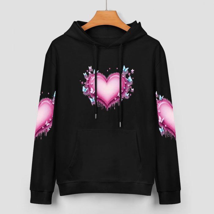 Butterfly Drip Heart Hoodie – Black Hoodie with Pink Graffiti Heart and Sleeve Graphics - Image 2