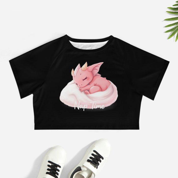 Nap Time Pink Dragon Crop Top – Cute Fantasy Creature Graphic Tee for Girls - Image 7