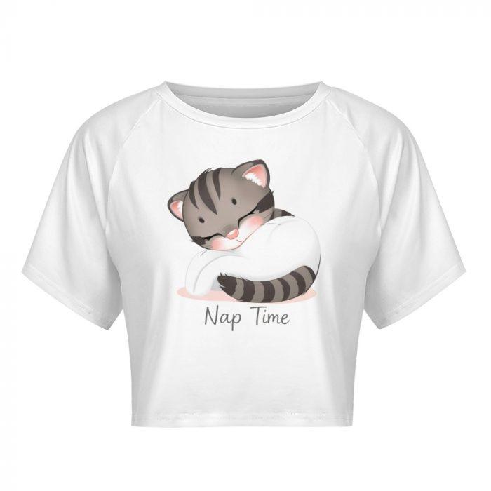 Nap Time Kitty Crop – Cozy Sleepy Cat Tee - Image 3