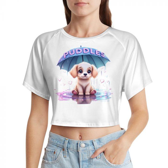 Puddles Puppy Under Umbrella Crop Top – First Kiss Butterflies Collection - Image 5