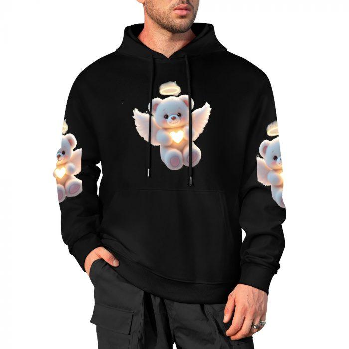 Angel Heart Bear Hoodie – Black Hoodie with Halo Teddy and Glowing Chest Heart - Image 4