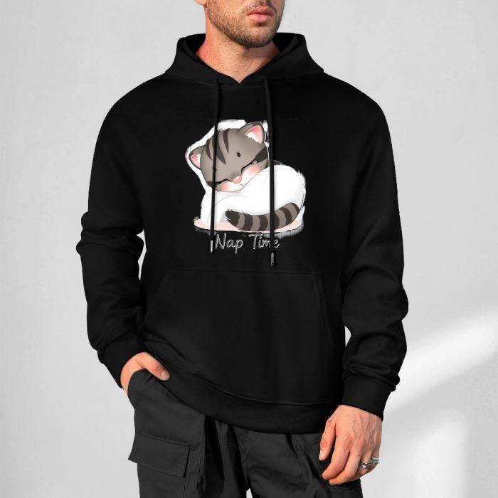 Nap Time Cat Hoodie – Black Hoodie with Sleeping Kitten Graphic - Image 5