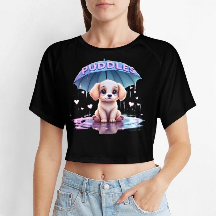 Puddles Puppy Under Umbrella Crop Top – First Kiss Butterflies Collection - Image 6
