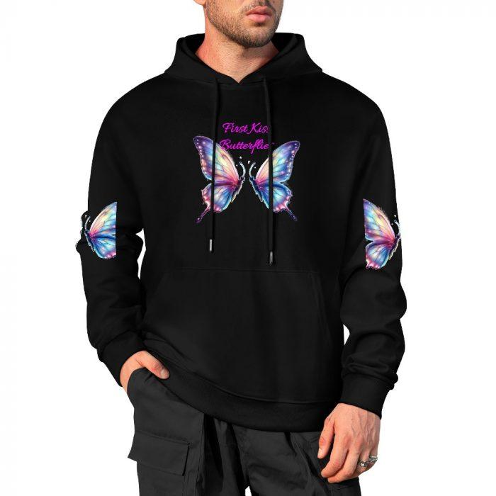 First Kiss Butterflies Hoodie – Black Hoodie with Pastel Butterfly Back Print and Sleeve Graphics - Image 4