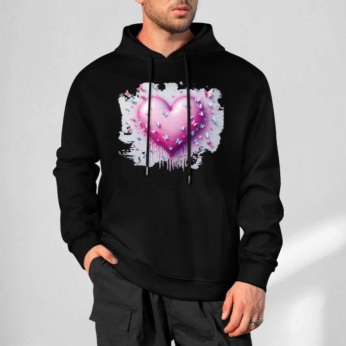Dripping Heart Hoodie – Black Hoodie with Pink Butterfly Heart Graffiti Graphic - Image 5
