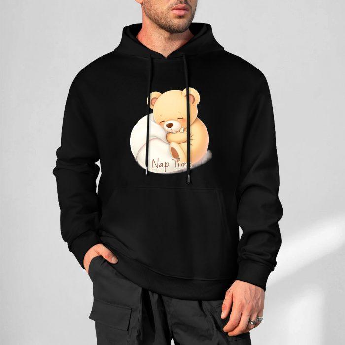 Nap Time Bear Hoodie – Black Hoodie with Cozy Sleeping Teddy Graphic - Image 5