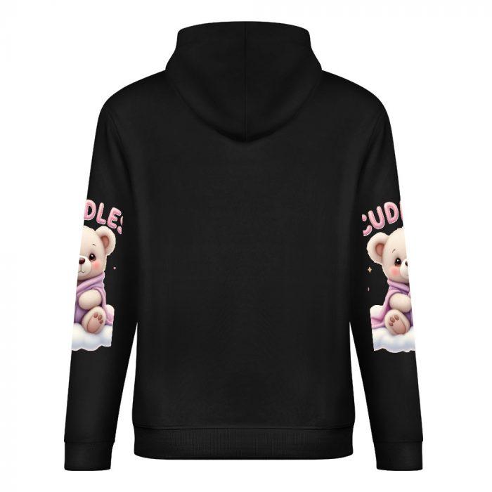 Cuddles Hoodie – Black Hoodie with Cute Teddy Bear and Matching Sleeve Prints - Image 6