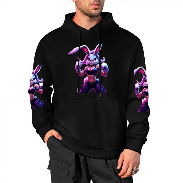 Bad Bunny Hoodie – Black Hoodie with Flirty Buff Bunny Graphic and Sleeve Prints - Image 4