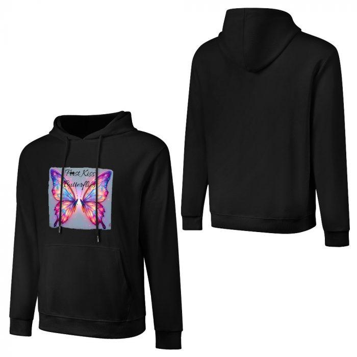 First Kiss Butterflies Hoodie – Black Hoodie with Framed Pastel Butterfly Graphic - Image 3