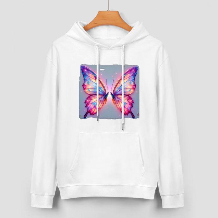 Dreamcore Butterfly Glow Hoodie – Radiant Pink and Purple Wings Hoodie on Soft White - Image 2