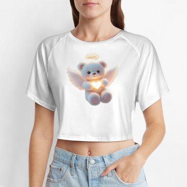 Blue Angel Teddy Crop – Soft Glow Heart Halo Tee