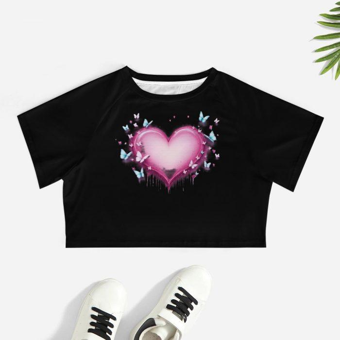 Glow-Up Butterfly Heart Crop – Pink Drip & Blue Wings Tee - Image 7