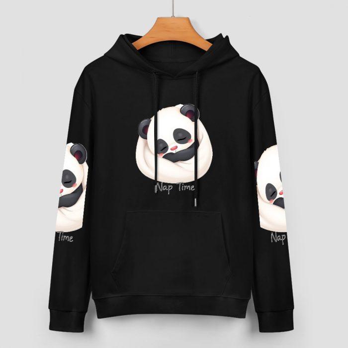 Nap Time Panda Hoodie – Black Hoodie with Sleeping Panda Graphic and Sleeve Prints - Image 2