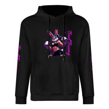 Bad Bunny Hoodie – Black Hoodie with Fierce Purple Bunny Graphic and Sleeve Lettering