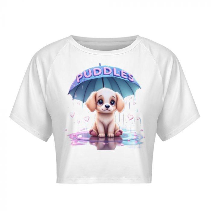 Puddles Puppy Under Umbrella Crop Top – First Kiss Butterflies Collection - Image 3