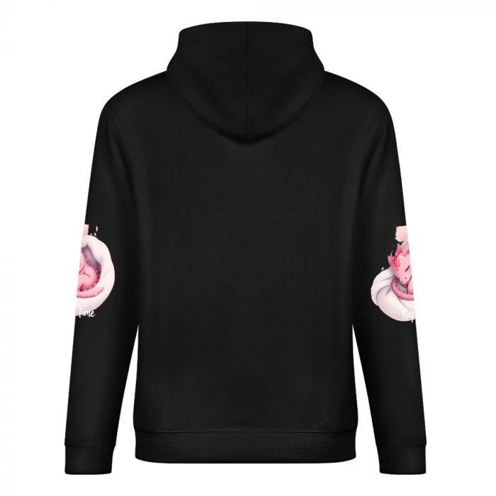 Nap Time Dragon Hoodie – Black Hoodie with Cuddled Pink Dragon and Matching Sleeve Prints - Image 6