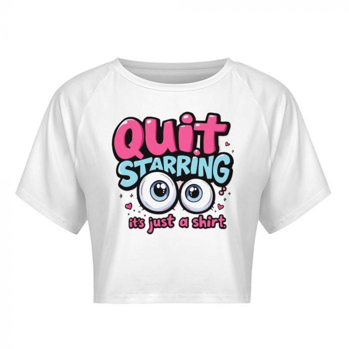 Quit Staring Crop Tee – Cartoon Eyes Flirty Statement Shirt - Image 3