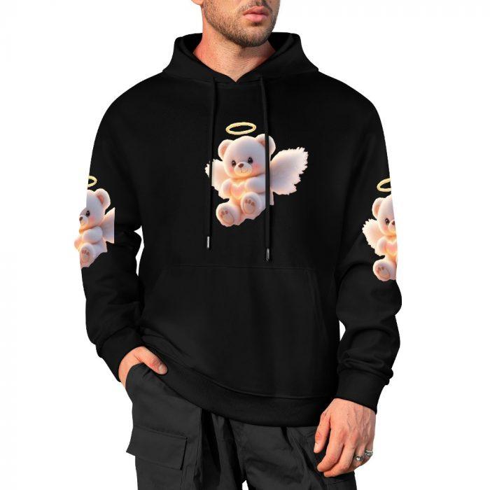 Angel Bear Hoodie – Black Hoodie with Halo Teddy Bear and Wing Sleeve Prints - Image 4