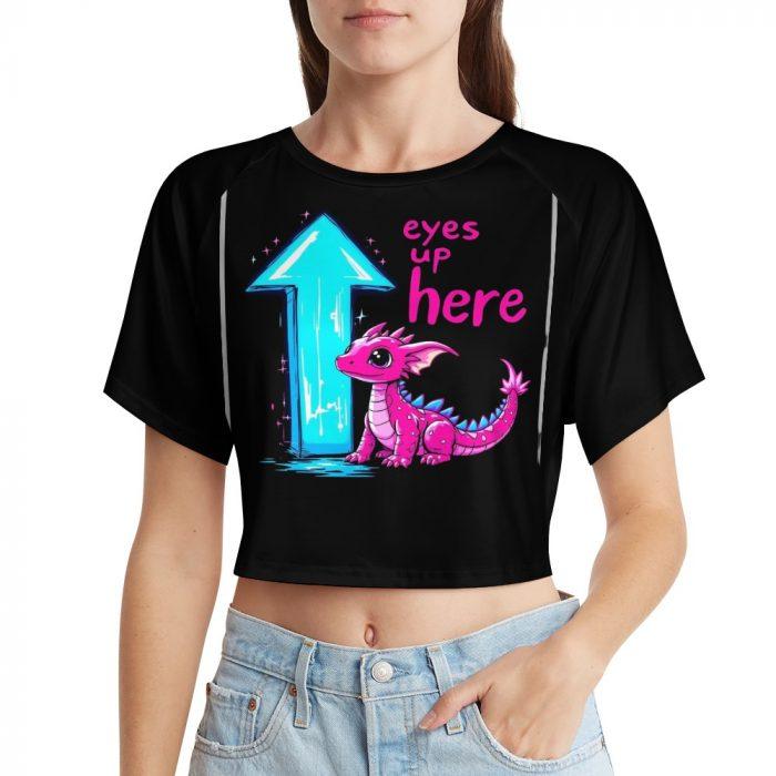 Eyes Up Here Crop – Pink Dragon Flirt Tee with Arrow Graphic - Image 10