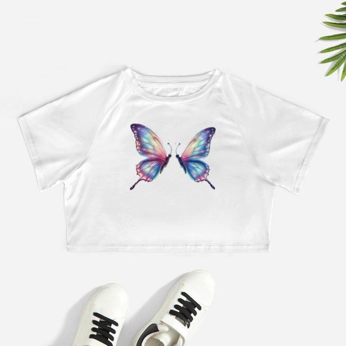 Rainbow Wings Butterfly Crop – Soft Gradient Dream Tee - Image 2
