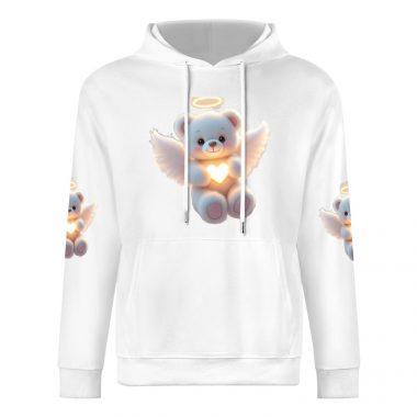 Glow Heart Angel Bear Hoodie – Soft White Hoodie with Wings, Halo & Glowing Chest Graphic