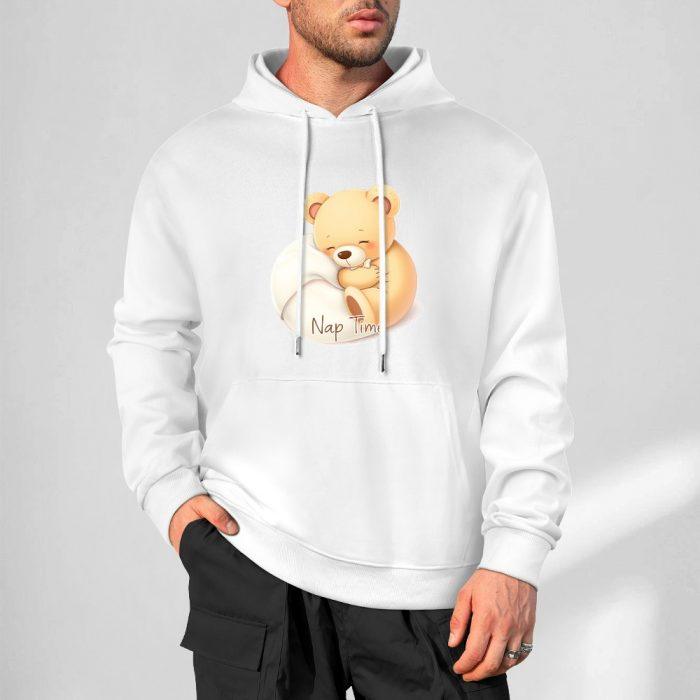 Nap Time Teddy Hoodie – Cozy White Hoodie with Sleeping Bear Graphic - Image 4