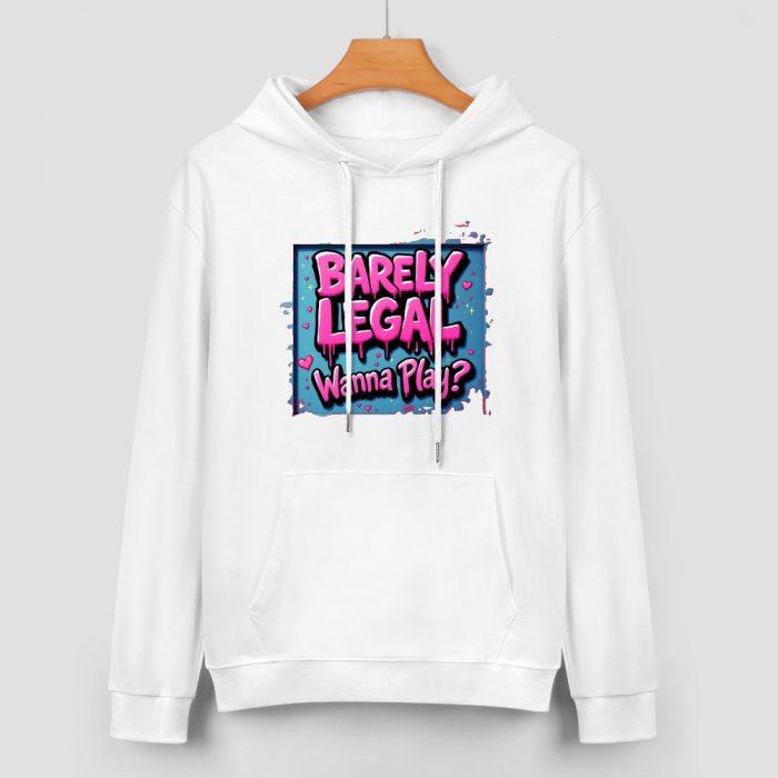 Barely Legal Hoodie – “Wanna Play?” Blue Graffiti Block Hoodie for Bold Girls - Image 2