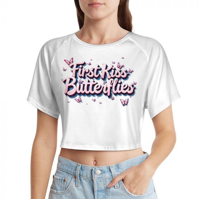 First Kiss Butterflies – Deluxe Pink Flutter Crop Tee - Image 5