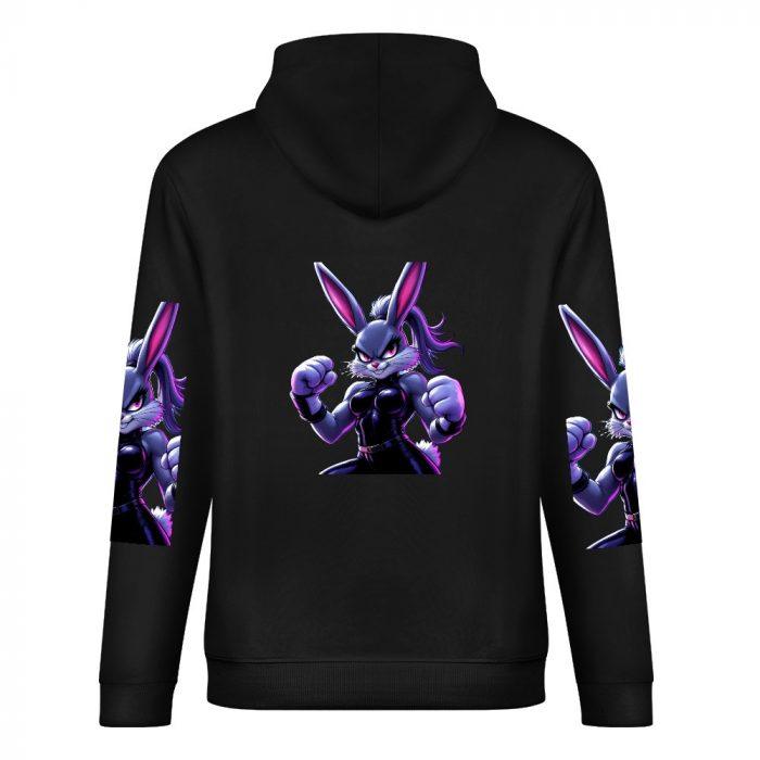 Bad Bunny Boxing Hoodie – Black Hoodie with Fierce Purple Bunny Fighter Graphic and Sleeve Prints - Image 6