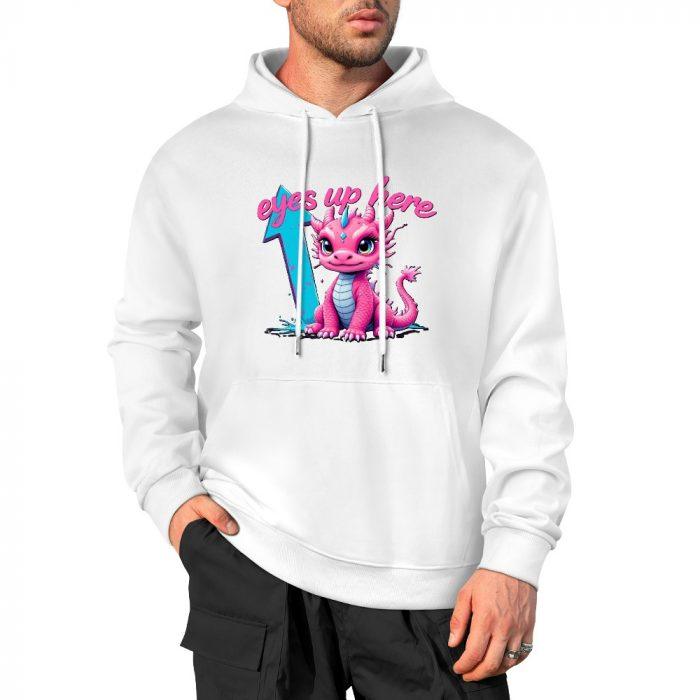 Eyes Up Here Hoodie – Cute Pink Baby Dragon Hoodie with Arrow and Sassy Script - Image 3