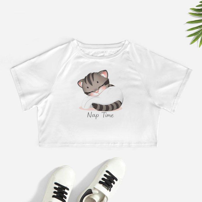 Nap Time Kitty Crop – Cozy Sleepy Cat Tee - Image 2