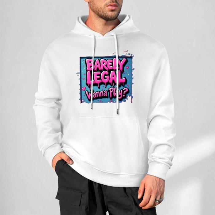 Barely Legal Hoodie – “Wanna Play?” Blue Graffiti Block Hoodie for Bold Girls - Image 4