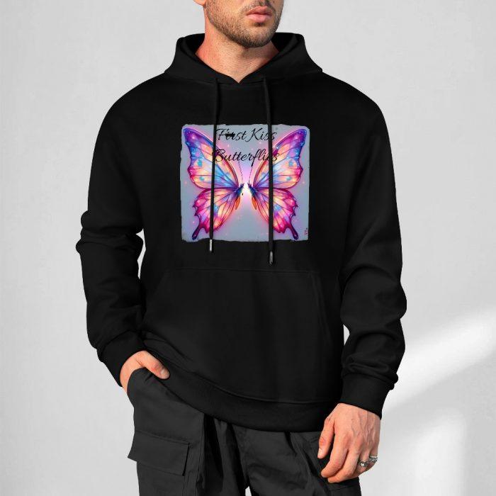 First Kiss Butterflies Hoodie – Black Hoodie with Framed Pastel Butterfly Graphic - Image 5
