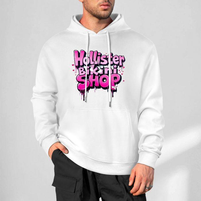 Hollister Bikini Shop Hoodie – Graffiti Style Logo Hoodie with Pink Drip Text - Image 4