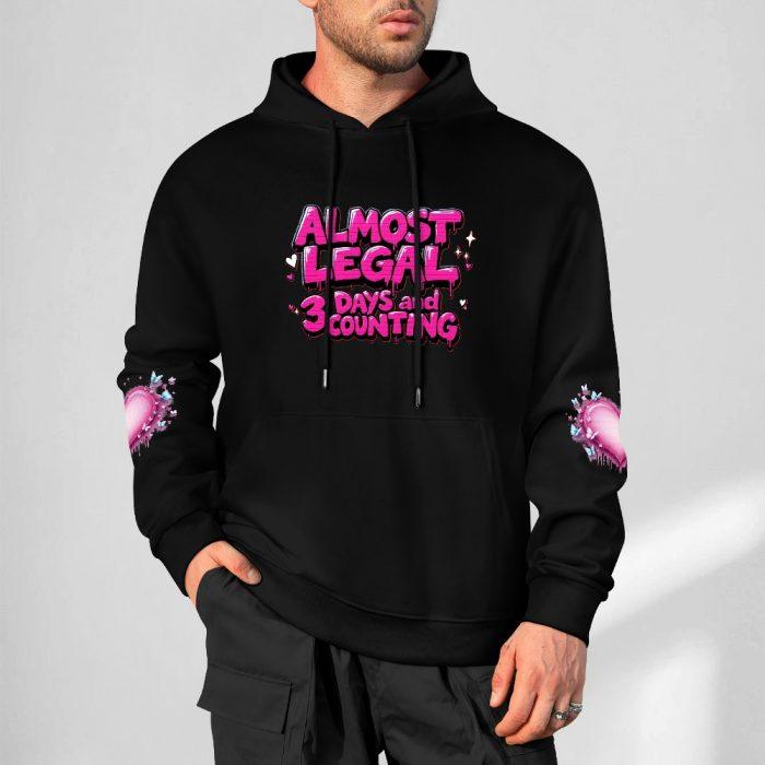 Almost Legal Hoodie – Black Hoodie with Bold Pink “3 Days and Counting” Graphic and Heart Sleeves - Image 5