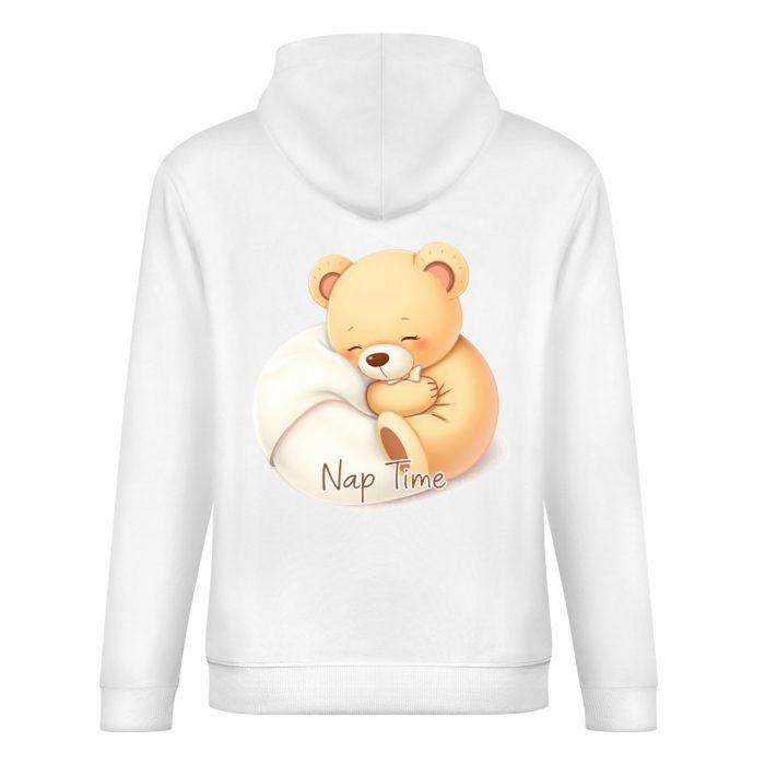 Nap Time Teddy Hoodie – Cozy White Hoodie with Sleeping Bear Graphic - Image 6
