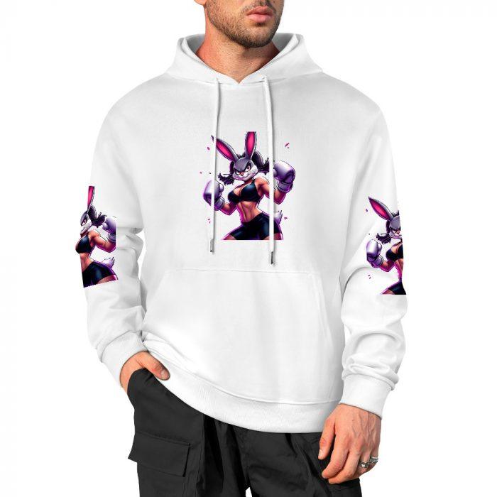 Purple Fighter Bunny Hoodie – Bold Cartoon Bunny Girl Hoodie with Sleeve Prints - Image 3