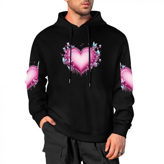 Butterfly Drip Heart Hoodie – Black Hoodie with Pink Graffiti Heart and Sleeve Graphics - Image 4
