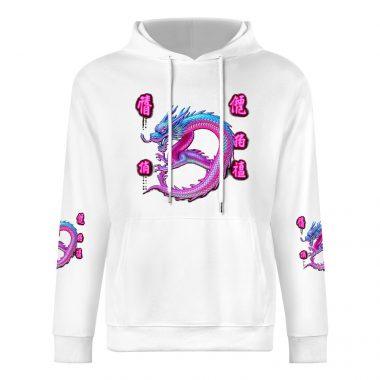 Twisted Dragon Hoodie – Neon Pink Coil Hoodie with Japanese Graffiti and Sleeve Prints