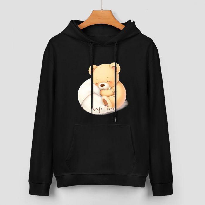 Nap Time Bear Hoodie – Black Hoodie with Cozy Sleeping Teddy Graphic - Image 2